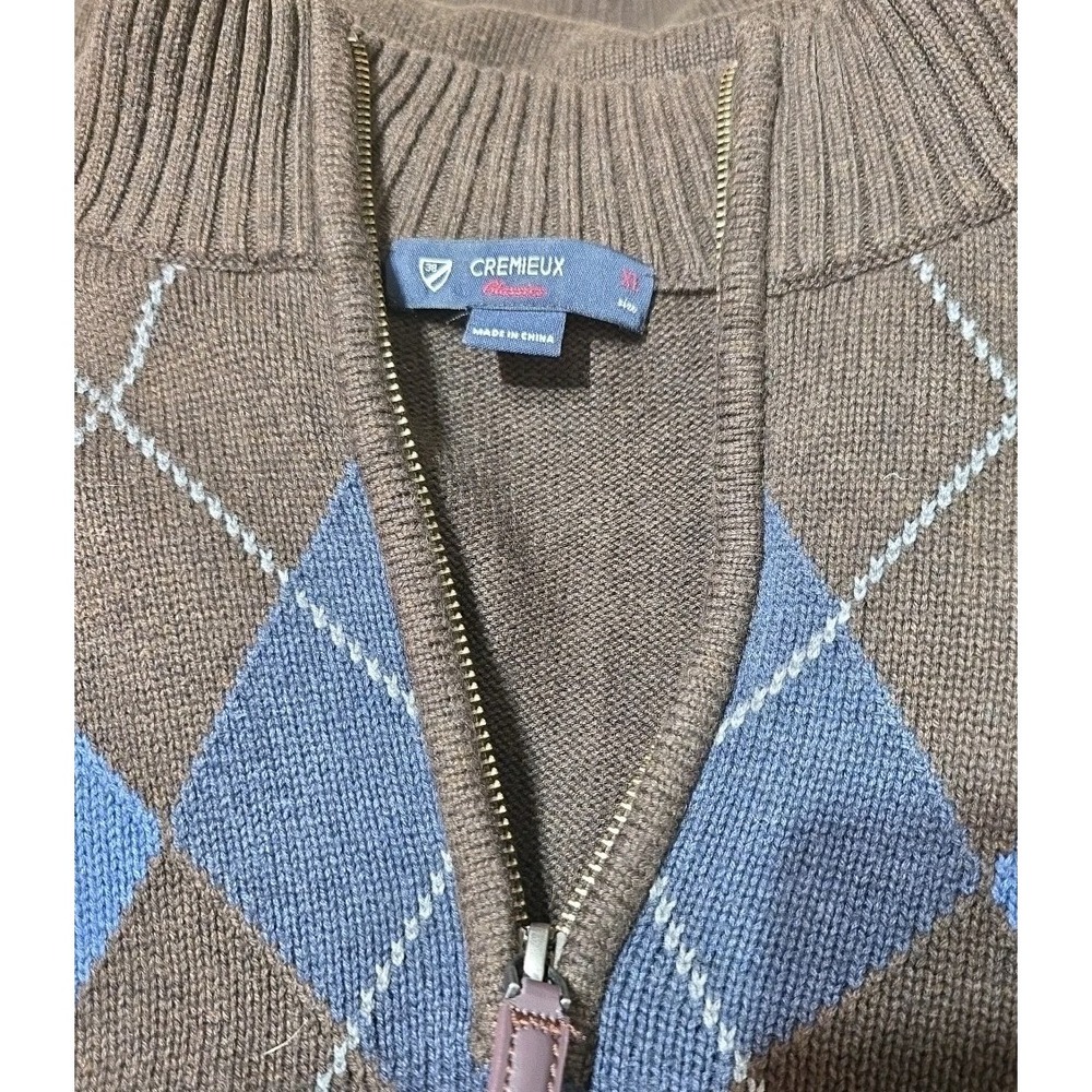 Daniel Cremieux Brown/blue Argyle 1/4 Zip‎ Sweater Mens Size Large 100% Cotton